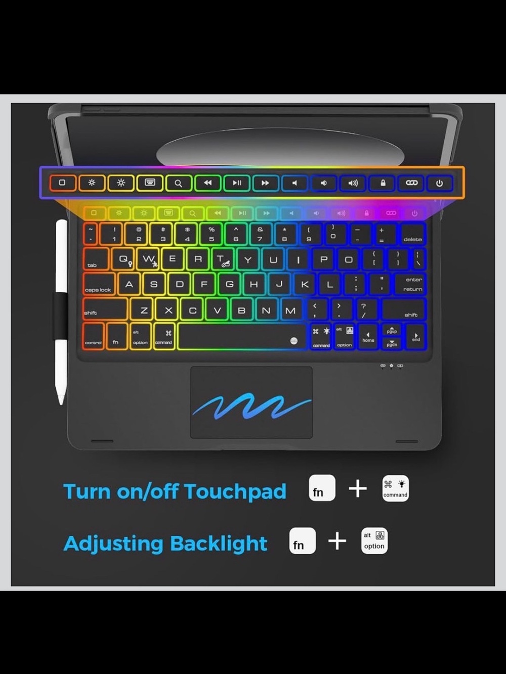 Keyboard Case for iPad 10/11th Gen - 360° Swivel, Backlit, Trackpad - New in Box - Picture 6 of 8